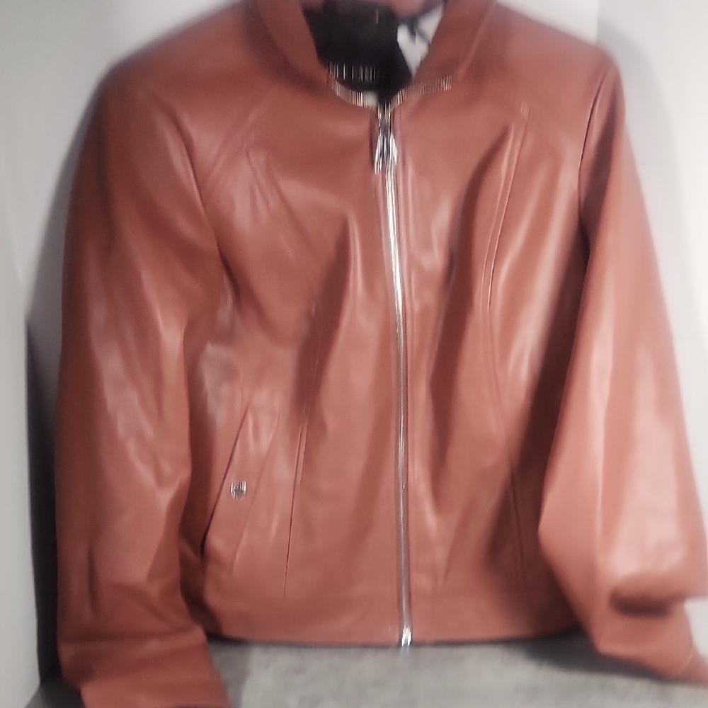 Brown Leather Jacket with Zipper